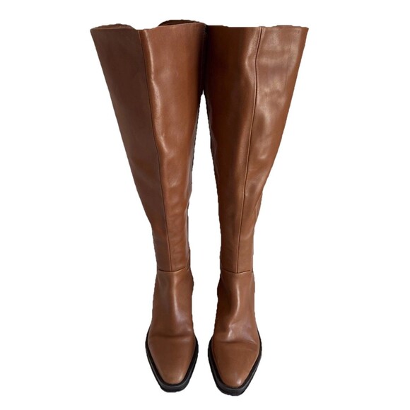 Ladies Franco Sarto Dorica Wide Calf Tall Shaft Taupe Brown Leather Boots 9M WC - Picture 2 of 10